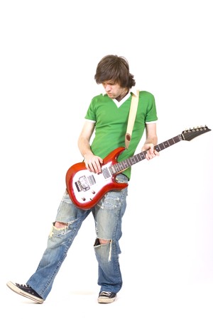 guitarist playing his guitarの写真素材