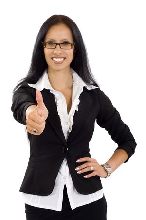 attractive business woman making her ok signの写真素材