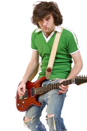 guitarist playing his electric guitarの写真素材