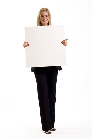 attractive businesswoman holding a blank boardの写真素材