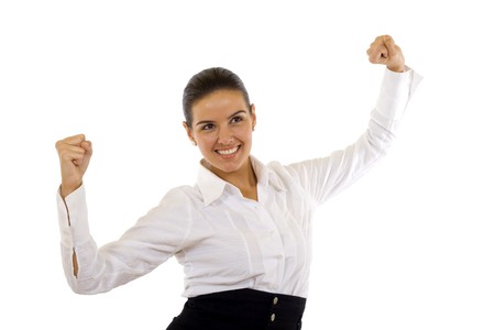 beautiful business woman celebrate her success showing strength の写真素材