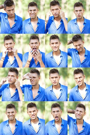 collage made of many faces of a casual manの写真素材