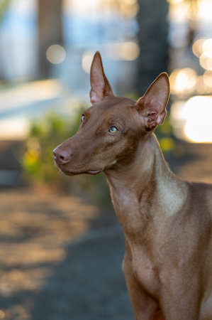 Natural lighting portrait of a Pharaoh Hound dog in an outdoor settingの写真素材