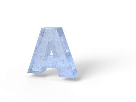 Frosted blue transparent glass letter A on a white background with shadow. blue light. 3D rendering.の写真素材