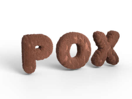 Monkeypox pox poxvirus monkey brown fur 3D word letters on white background with shadow. 3D illustration. 3D rendering.の写真素材