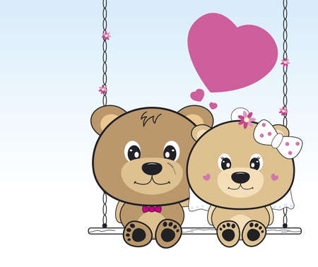 Wedding bears sitting on a swingのイラスト素材