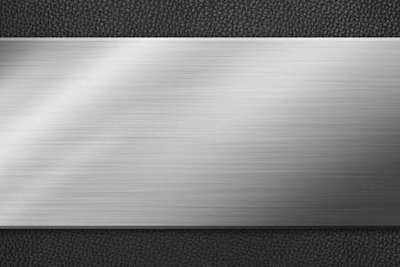 Metal background on black leather の写真素材