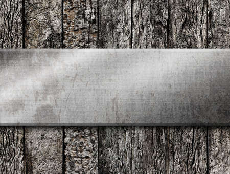 Metal on wood background の写真素材