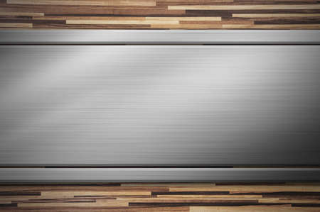 Metal on wood background の写真素材