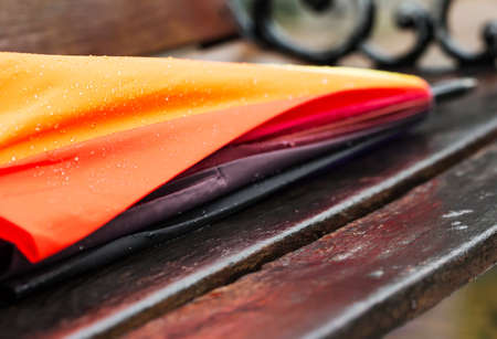 Close up raindrops on umbrella in rainy dayの写真素材