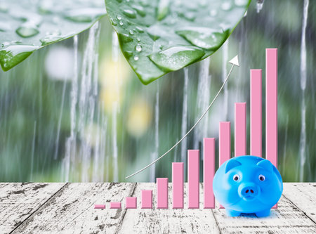 Blue piggy bank and growth graph