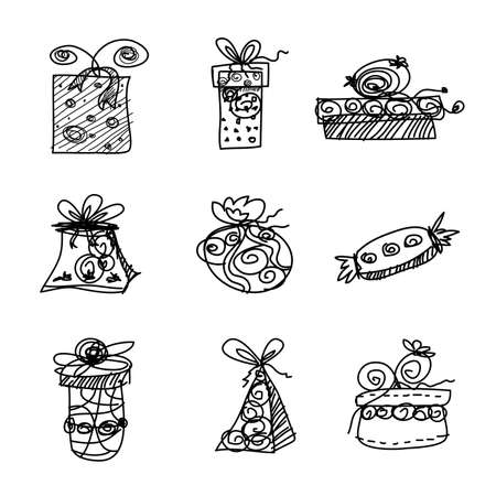 Sketch gift boxes on white backgroundのイラスト素材