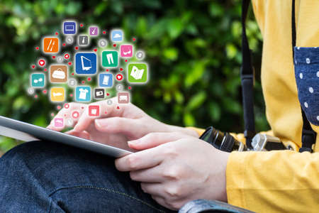 Young woman shopping onlineの写真素材