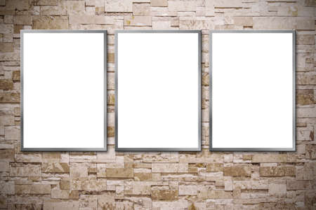 Blank billboard on the stone wallの写真素材