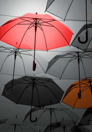 Umbrellas decoration in rainy dayの写真素材