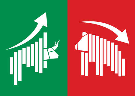 Vector bull and bear with graph design for stock marketのイラスト素材
