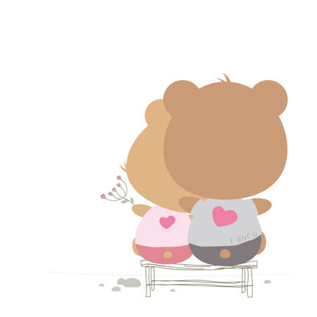 Love concept of couple teddy bear doll sitting on the chairのイラスト素材