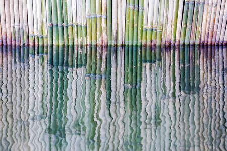 Reflection of bamboo fenceの写真素材