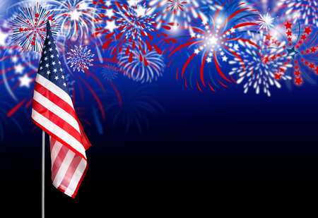 USA flag with fireworks backgroundの写真素材