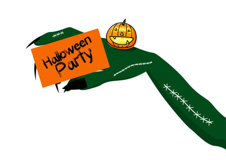 Halloween party design of devil hand holding invitation cardのイラスト素材