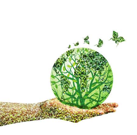Green world in hand on white background