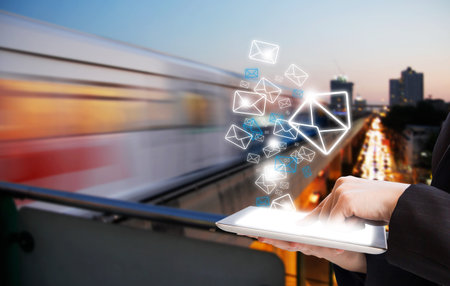 Business woman sending email marketing