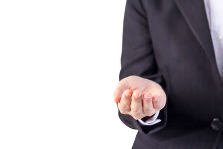 Young business woman hand holding something with copy spaceの写真素材