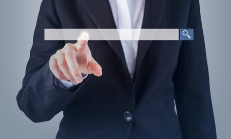 Business woman hand touching blank search bar