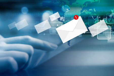 Business concept of young woman are checking E-mail marketing by using digital tablet