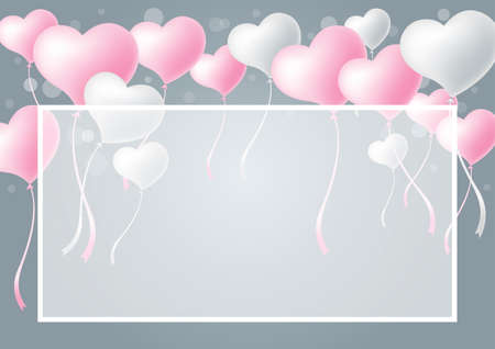 Love concepts of heart balloon with blank white transparency frame for valentines day and wedding or other celebrationのイラスト素材