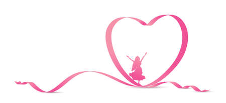 Happy womens day concept of woman and pink heart ribbon on white backgroundのイラスト素材