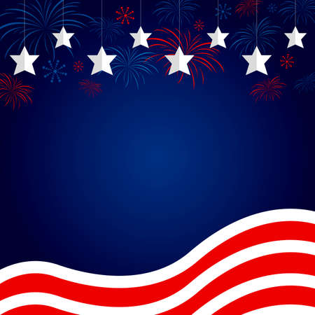 USA flag with fireworks design on blue backgroundのイラスト素材