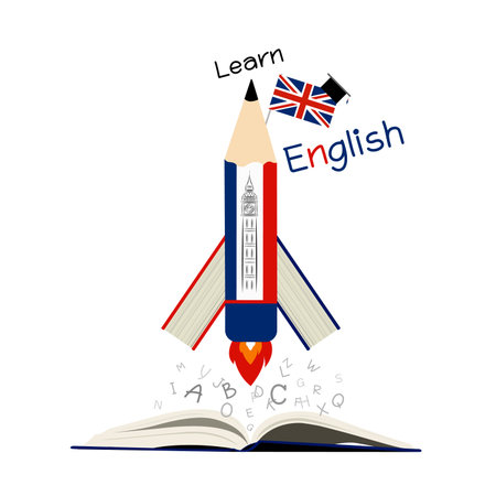 Learn english education design on white paperのイラスト素材