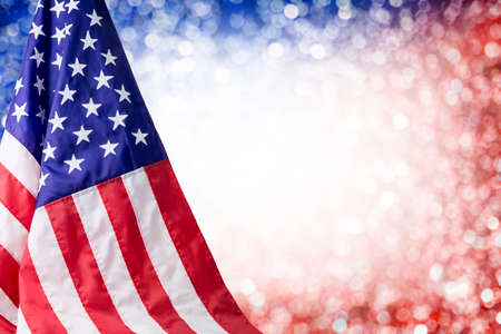 American flag and bokeh background with copy space for 4 july independence day and other celebrationの写真素材