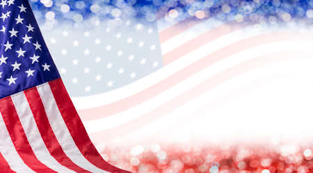 American flag and bokeh background with copy space for 4 july independence day and other celebrationの写真素材