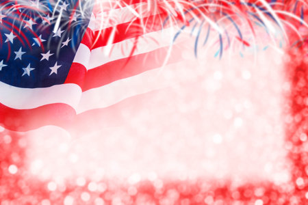 Abstract background design of USA flag and bokeh with firework for 4 july independence day and other...