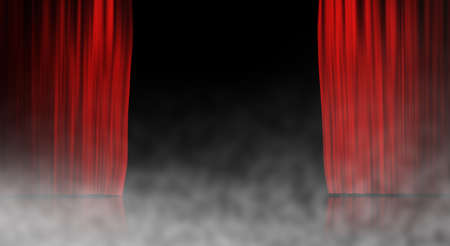 Red stage curtain with smoke backgroundの写真素材