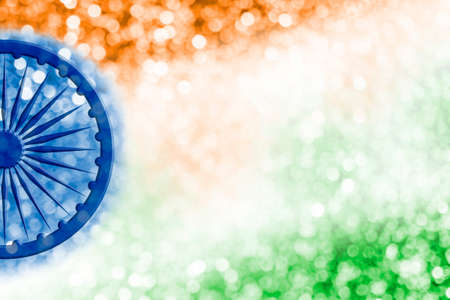 Abstract background design of India flag and bokeh for independence day and other celebrationの写真素材