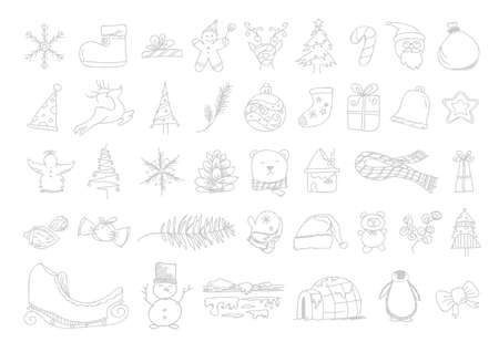 Set hand drawn Christmas icons.のイラスト素材