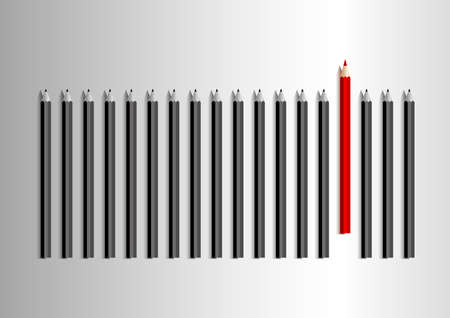 Vector leadership concept of red pencil in group of black pencilのイラスト素材
