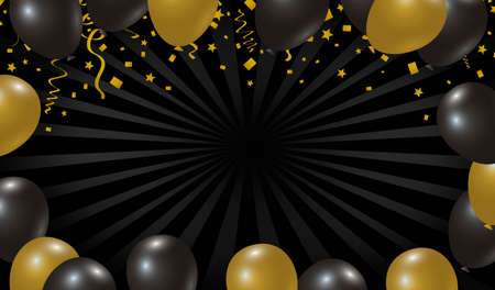 Black and gold design frame of balloon template.のイラスト素材
