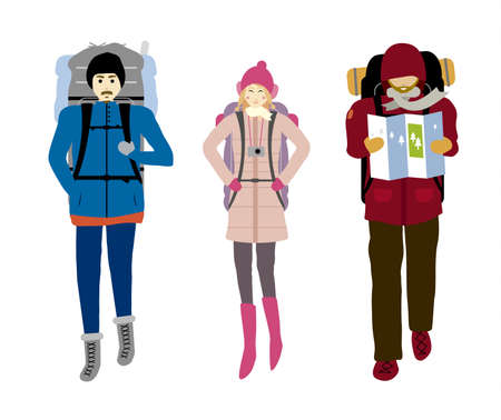 Backpacker isolated on white background vector illustration.のイラスト素材