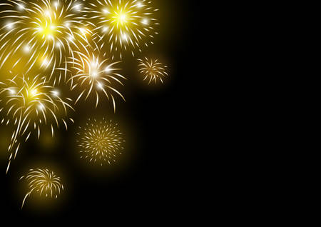Gold fireworks design on black background vector illustrationのイラスト素材