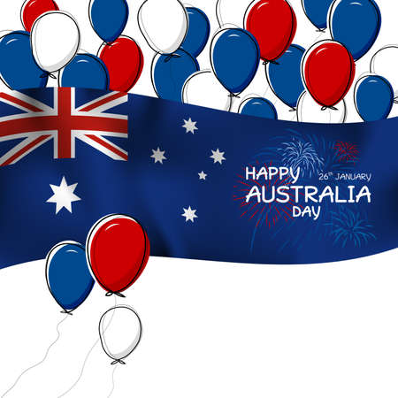 Australia day design of flag and balloon with firwork on white background vector illustrationのイラスト素材