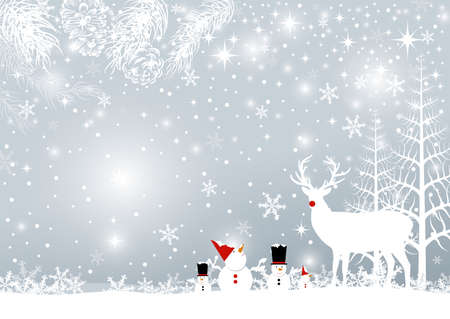 Christmas background design of reindeer and pine leaves with snowflake in the forest winter vector illustrationのイラスト素材