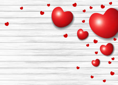 Valentines day design of red heart on white wood background with copy space vector illustrationのイラスト素材