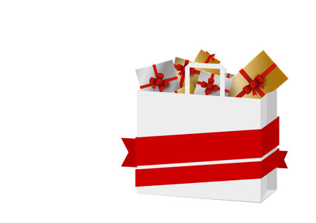 Gift box in paper shopping bag isolated on white background with copy space vector illustrationのイラスト素材