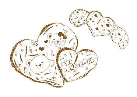 Cookies heart shape sketch isolated on white background vector illustrationのイラスト素材