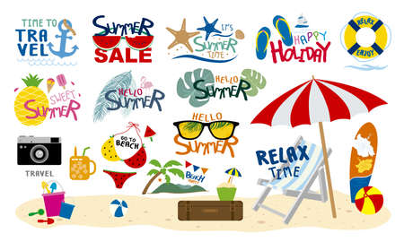 Summer beach travel tropical and holiday design on white background vector illustrationのイラスト素材