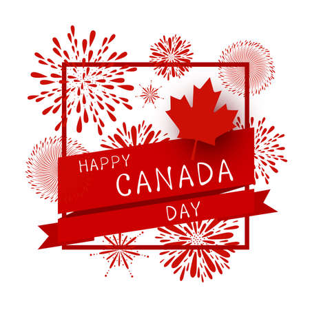 Canada day design of flag and firework with line frame on white background vector illustrationのイラスト素材
